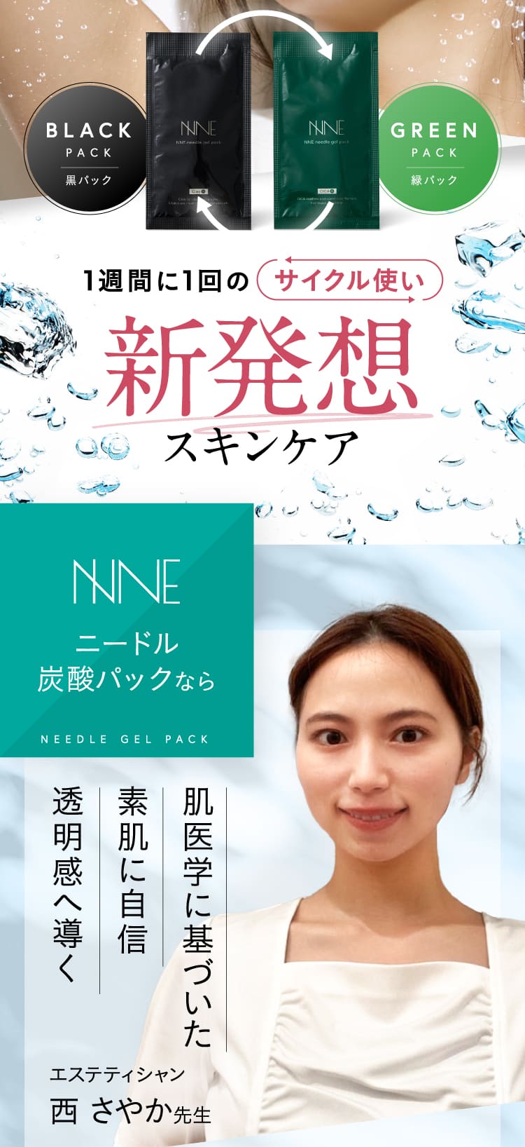 1週間に1回のサイクル使い。新発想のスキンケア。肌医学に基づいた素肌に自信、透明感へ導く